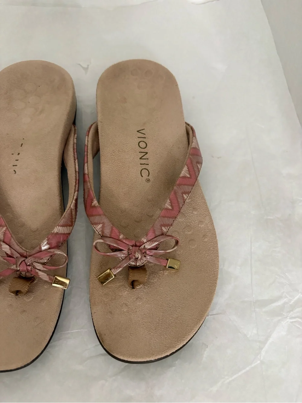 Vionic Rose Gold and Black Slip-On Sandal